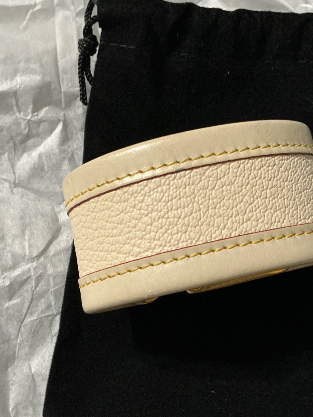 Louis Vuitton Leather and Gold Plated Brass Hardware Cuff Bracelet,Authentic - Picture 6 of 6
